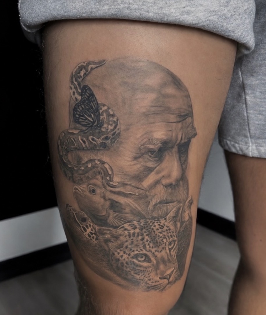 Realism portrait and wildlife tattoo by Jake Bebout at Snafu Tattoo Studio in Wilmington NC